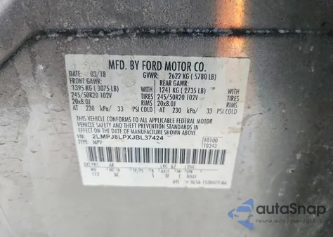 2018 Lincoln Mkx Reserve z USA, uszkodzony, nr VIN 2LMPJ8LPXJBL37424